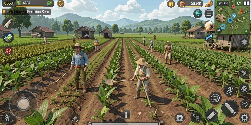 Screenshot Gameplay 666J menampilkan kegiatan pertanian yang menyenangkan.