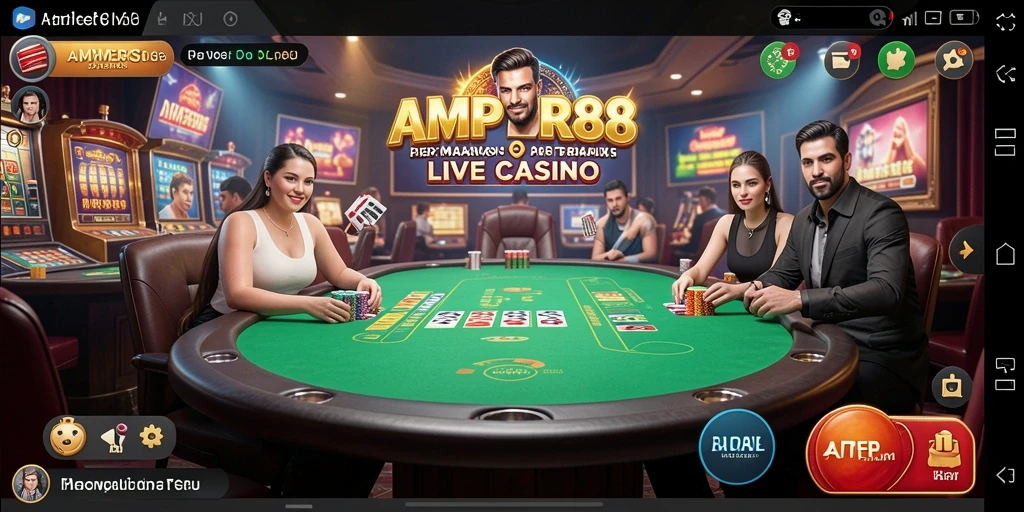 Tampilan gameplay AMPER88 dengan dealer langsung yang profesional.