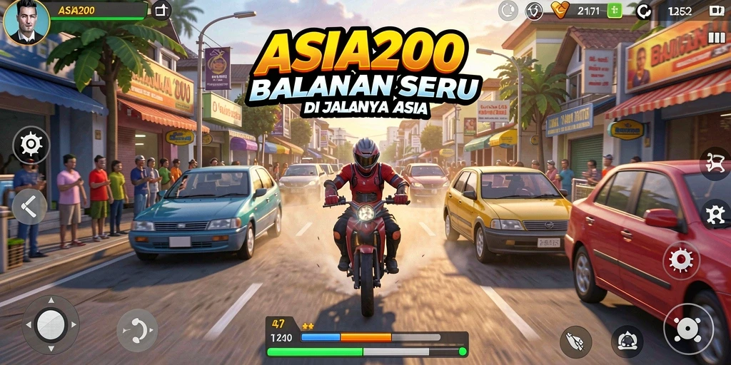 Screenshot ASIA200 memperlihatkan mobil balap melaju cepat di trek yang indah.