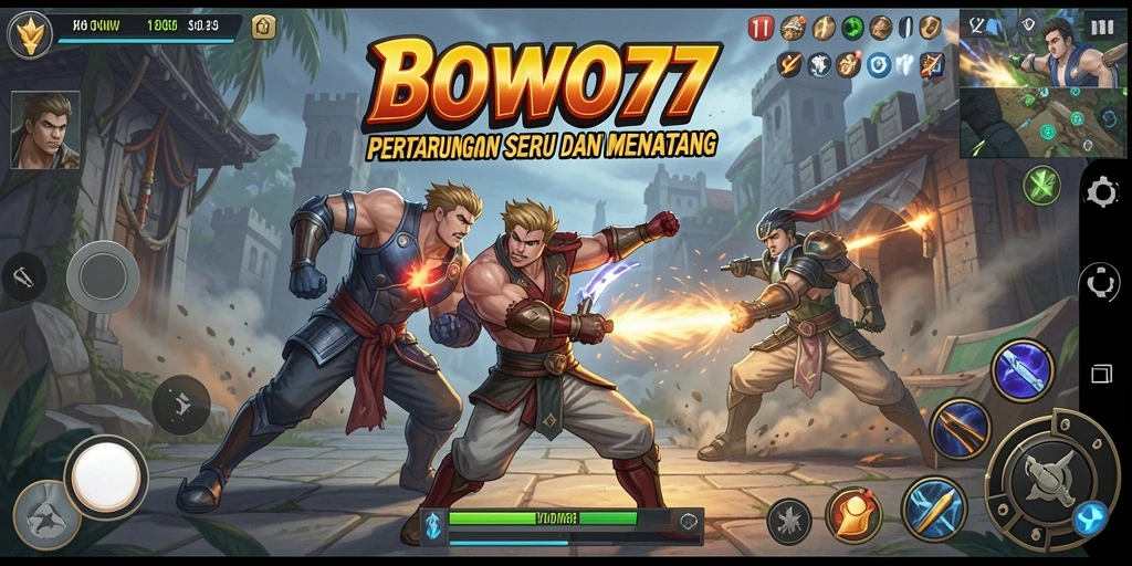 Screenshot gameplay BOWO77 menampilkan pertarungan intens dan aksi yang mendebarkan.