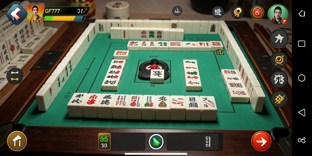 Tampilan gameplay seru di GF777 dengan desain ubin Mahjong menarik.