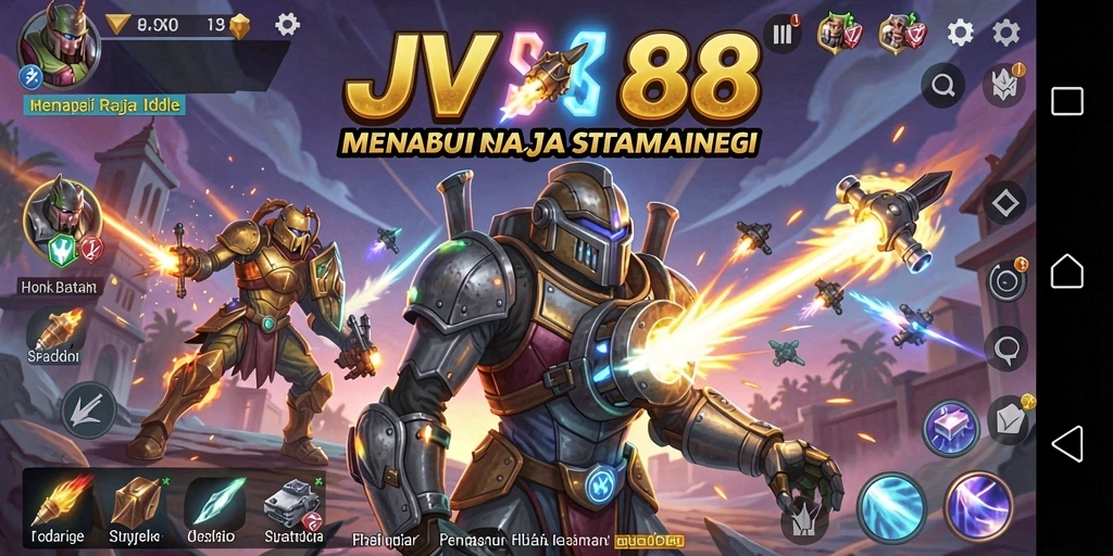 Screenshot gameplay JV88 menampilkan karakter sedang berkembang dalam permainan Idle.