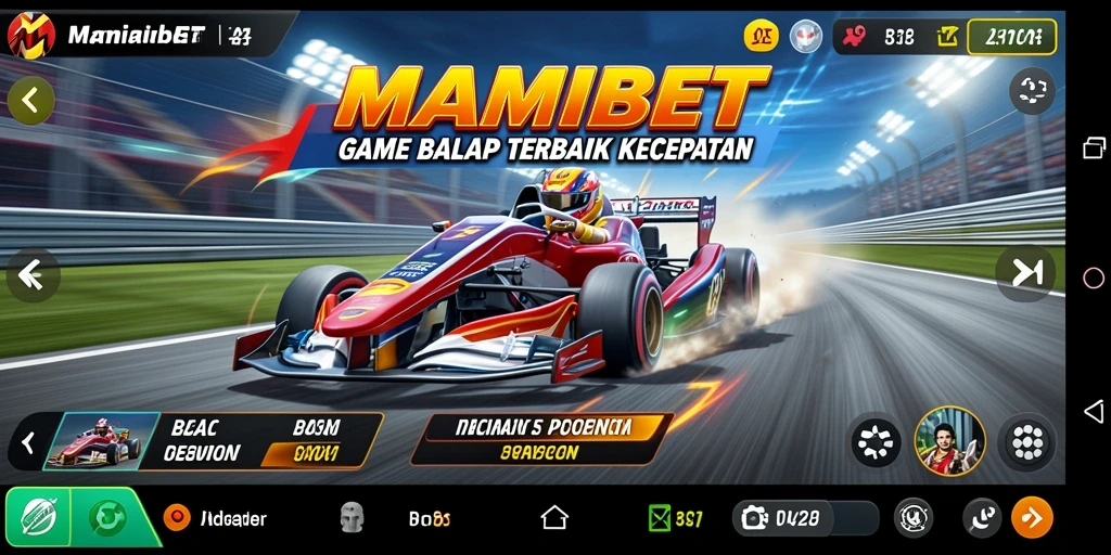 Screenshot gameplay MAMIBET menampilkan mobil balap di lintasan yang menegangkan.
