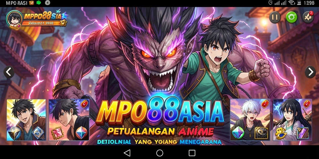 Tampilan gameplay MPO88ASIA yang penuh aksi dan karakter anime unik.