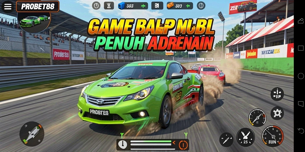 Tampilan seru dari gameplay balap mobil PROBET88 yang adrenalin tinggi.