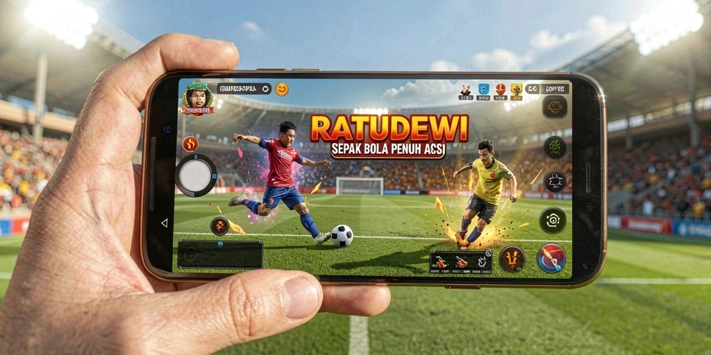 Screenshot dari gameplay sepak bola yang mendebarkan di RATUDEWI.