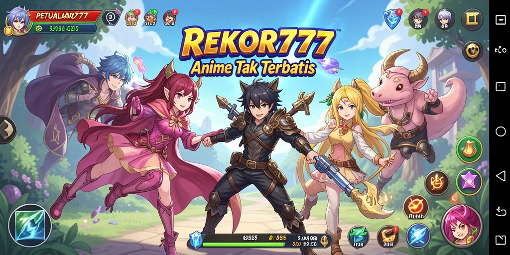 Tangkapan layar gameplay REKOR777 menampilkan pertarungan seru karakter Anime.