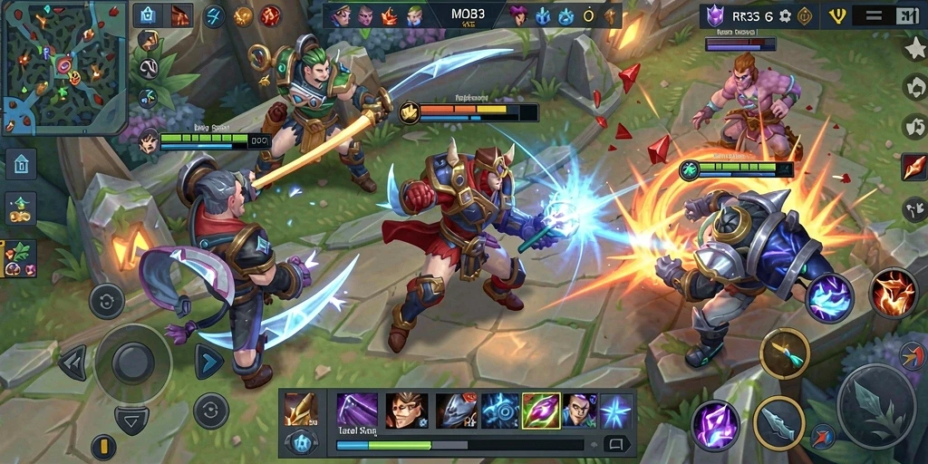 Screenshot gameplay RR33 yang menunjukkan pertempuran seru antara dua tim.
