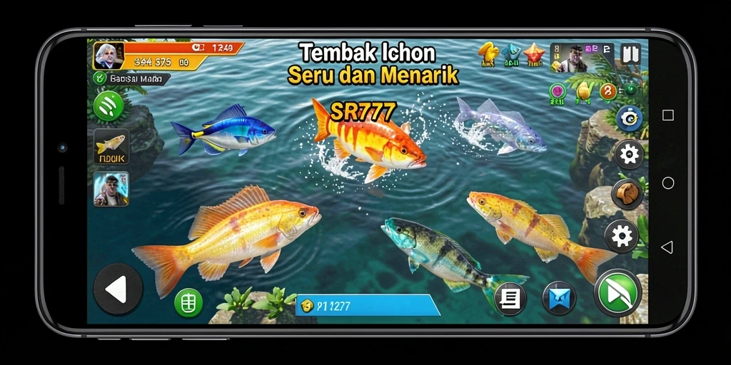 Screenshot gameplay SR777 menampilkan aksi seru menembak ikan.