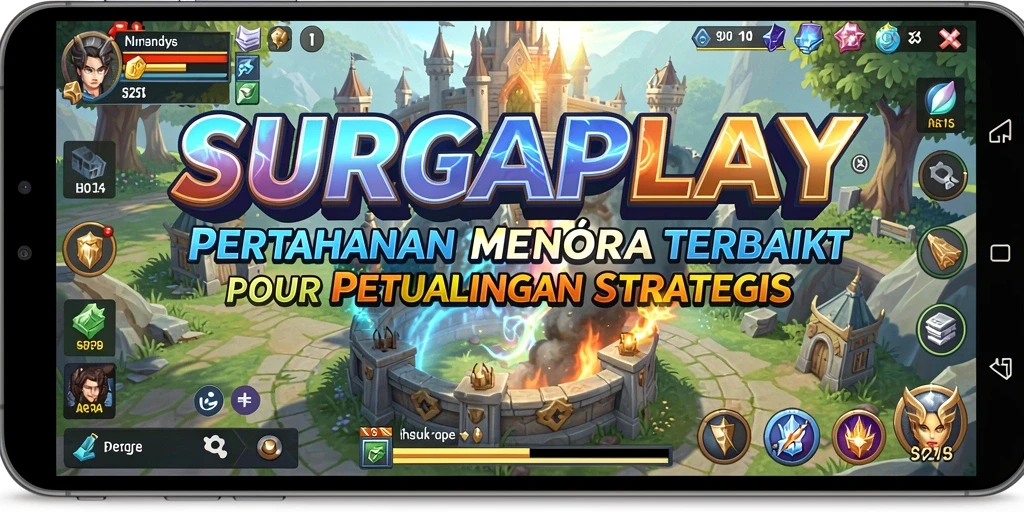 Tampilan menara yang siap mempertahankan serangan musuh dalam SURGAPLAY.