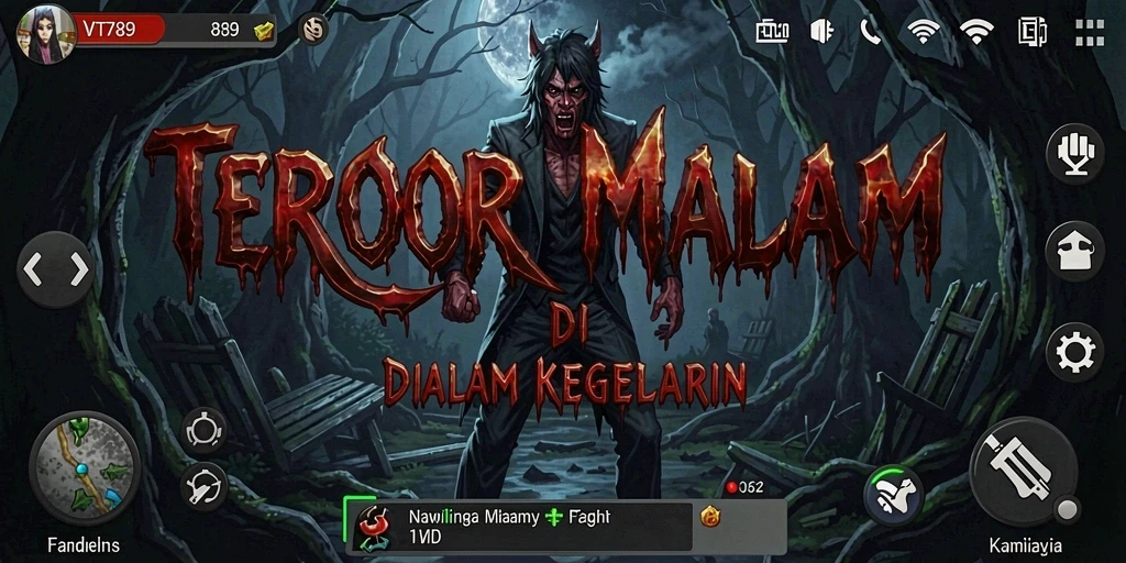 Tampilan gameplay menakutkan dengan atmosfer gelap yang mencekam.