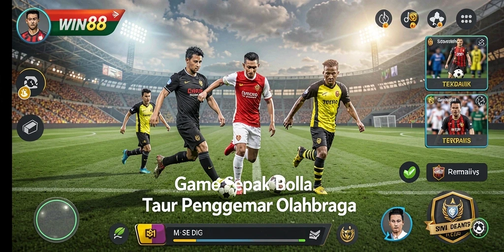 Tampilan utama gameplay WIN88 menampilkan aksi sepak bola yang seru.
